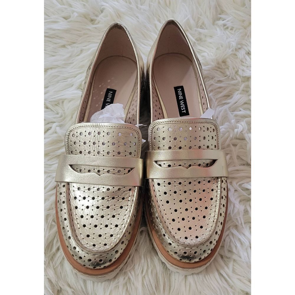 Nine West - Leather Penny Loafers - Gold - Women's Size 9 New w/out box